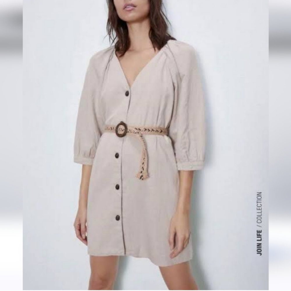 Zara rustic linen mini dress, new with tags size small